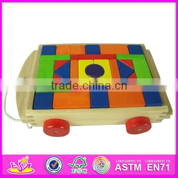 2015 Blocks Trolly wooden educational toy for kids,Wooden building blocks sorter trolly toy,Pull wooden block trolly toy W13C021