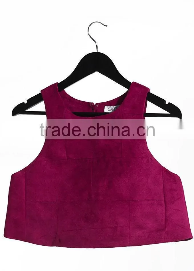 Runway Raspberry Patchwork Geometric Suede Trendy Crop Top