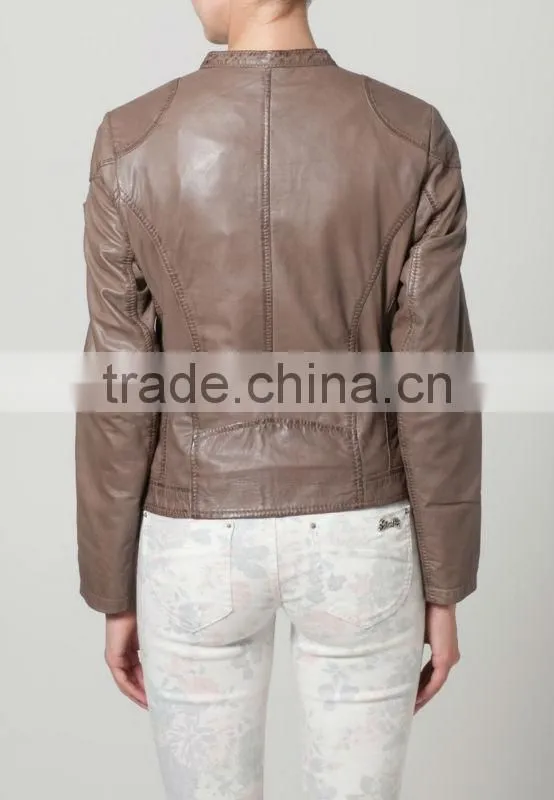 ALIKE spring pu leather trim jacket for women