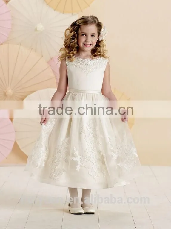 lovely satin off shoulder baby gown lace discount flower girl derss