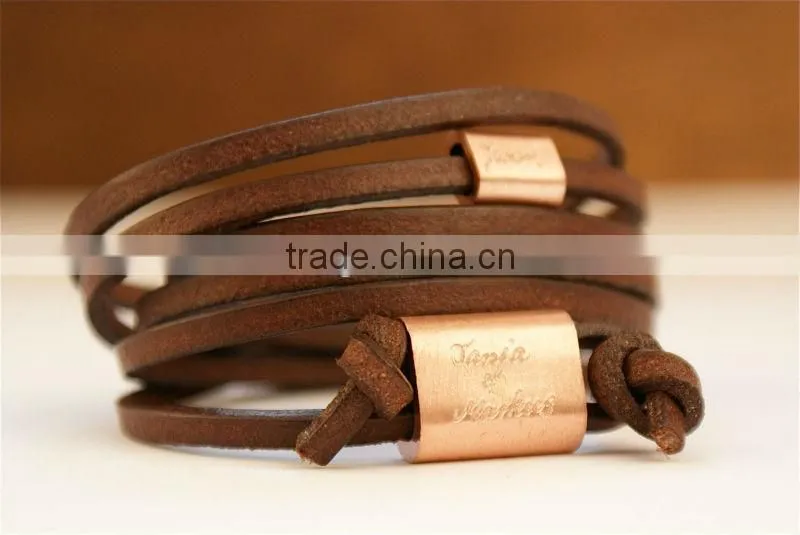 Personalized engraved multi strand leather bracelet, wrapped leather bracelet, name/logo stamped bracelet, crystal bead bracelet