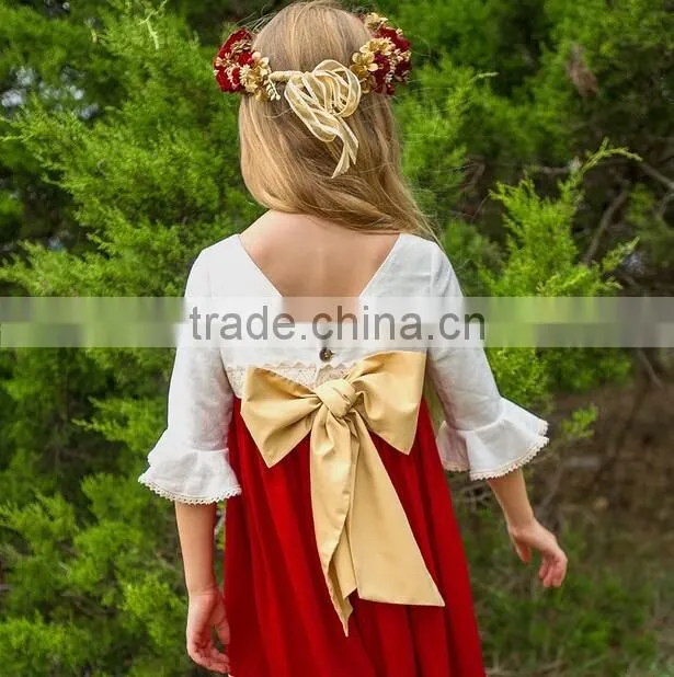 Little Gilrs Christmas Boutique Baby Kids Red Lace Ruffle Christmas Party Dresses