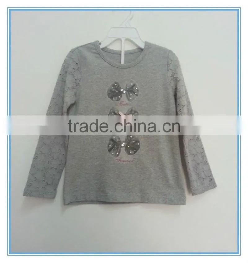 Girls printed lace sleeve t shirt, beautiful girl t shirt with printing, fancy gril long sleeve t shirt, bowknot decorated wear