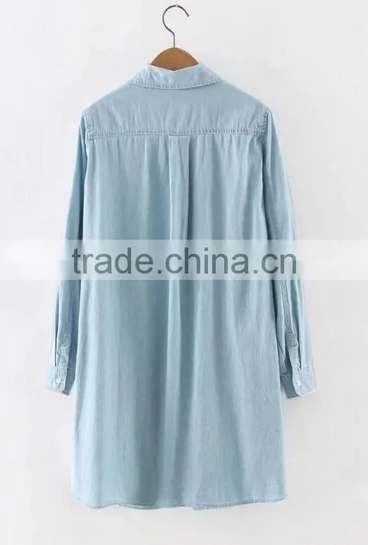 Runwaylover EY2336B Ladies Long Style Fashion Washed Denim Blouse
