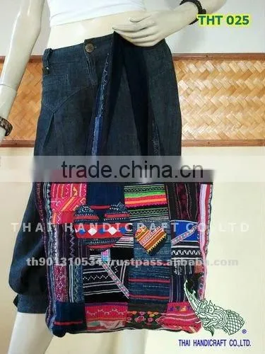 Thai Embroidered HMONG Hill Tribe Patchwork Fabric Tote Hand Bag