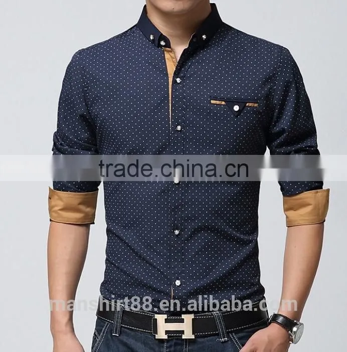 Decent fashion long sleeve contrast color custom slim fit shirt