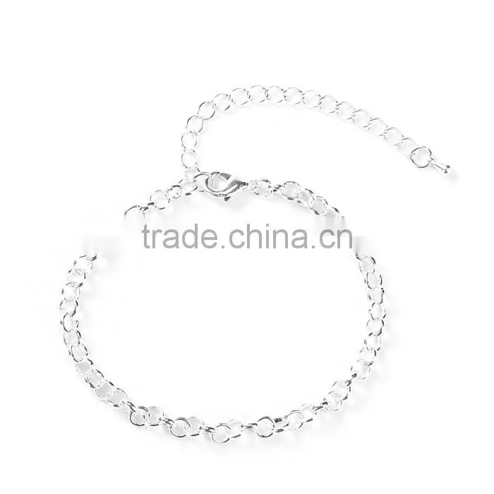 Iron Based Alloy Lobster Clasp Rolo Chain Bracelets Silver Plated