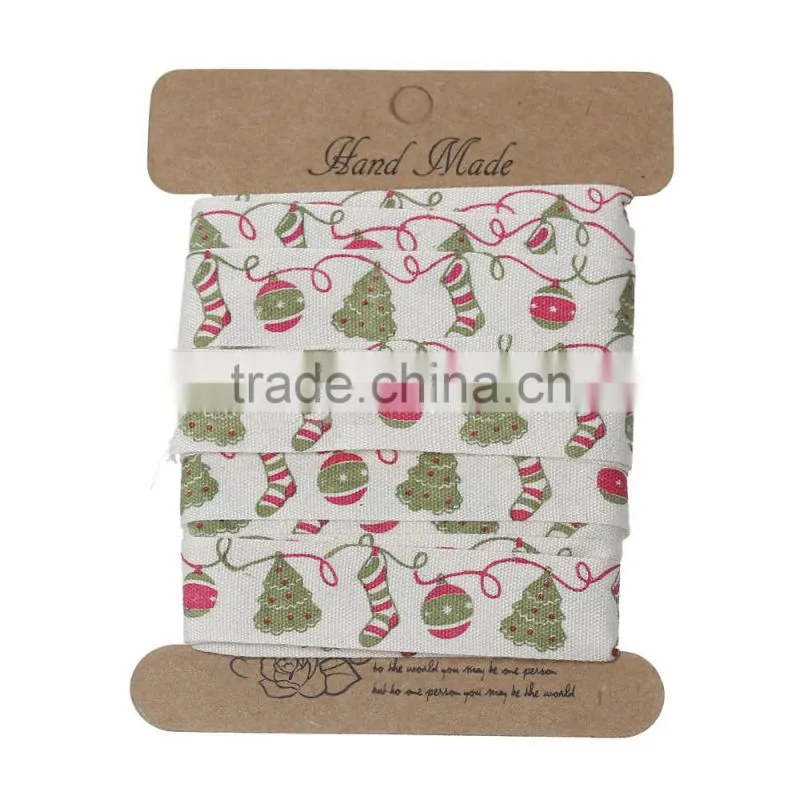 Wholesale Handmade DIY Craft Multicolor Christmas Tree Bells Pattern Cotton Sewing Ribbon