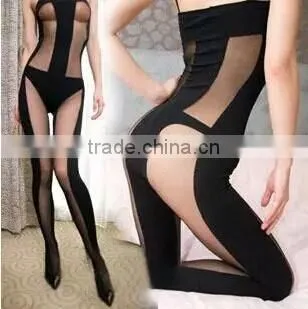 Mrs Exclusive SPLICING stitching women open sexy fashion jumpsuit body stocking