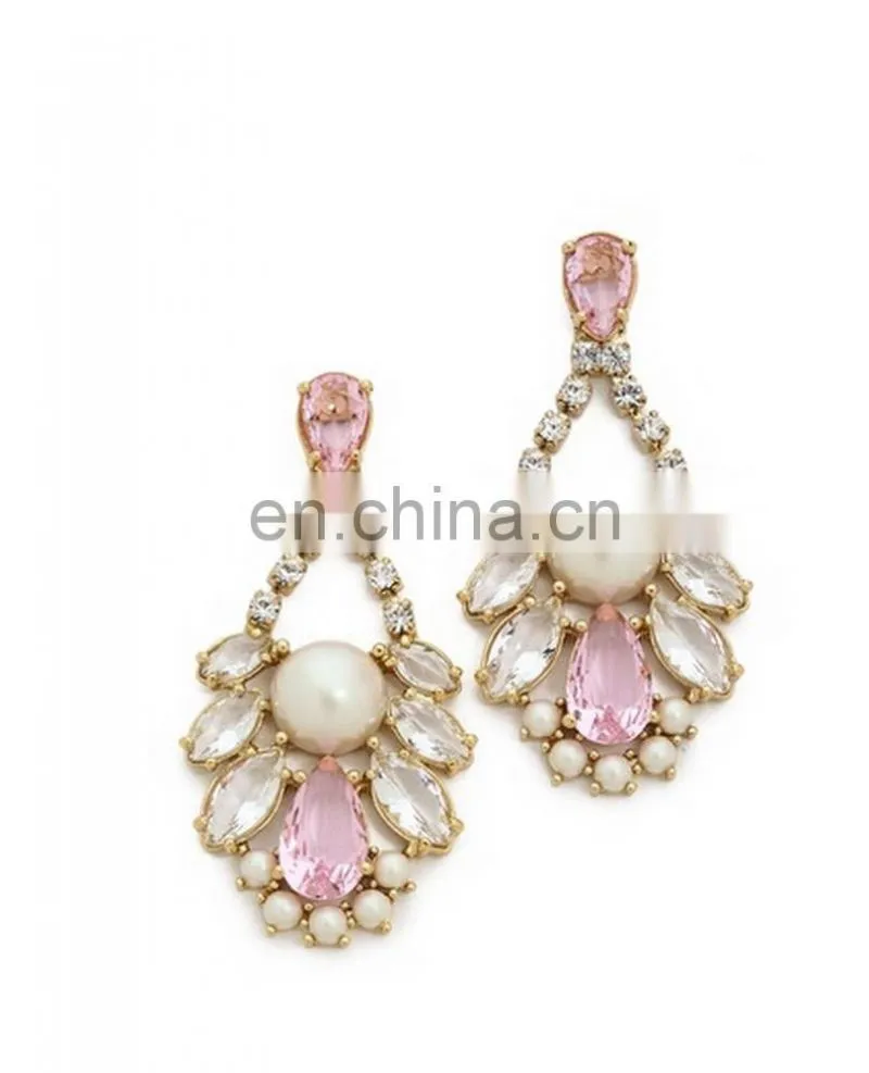 Rose crystal gold earrings mixture beads chandelier earrings wedding gift