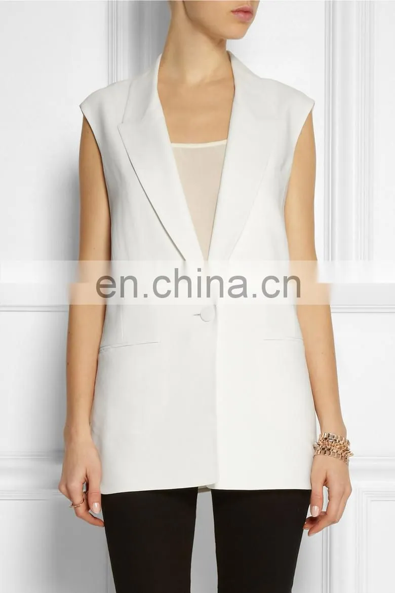 Ladies fashion formal sleeveless jacket with one button design (NTF05161)