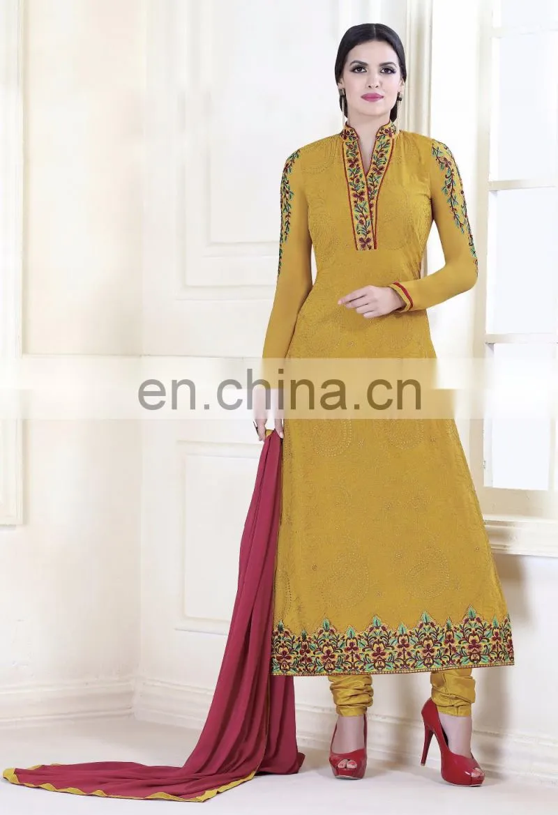 Sea Green Colored Faux Georgette Indian Traditional Wear Suit.