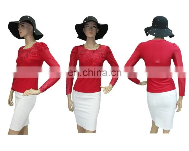 Wholesale new lace pattern shirts ladies casual long sleeve plain t-shirts pictures