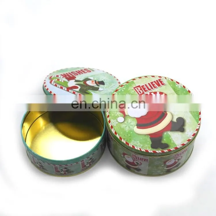 Christmas candy tin can wholesale, round metal chocolate tin can