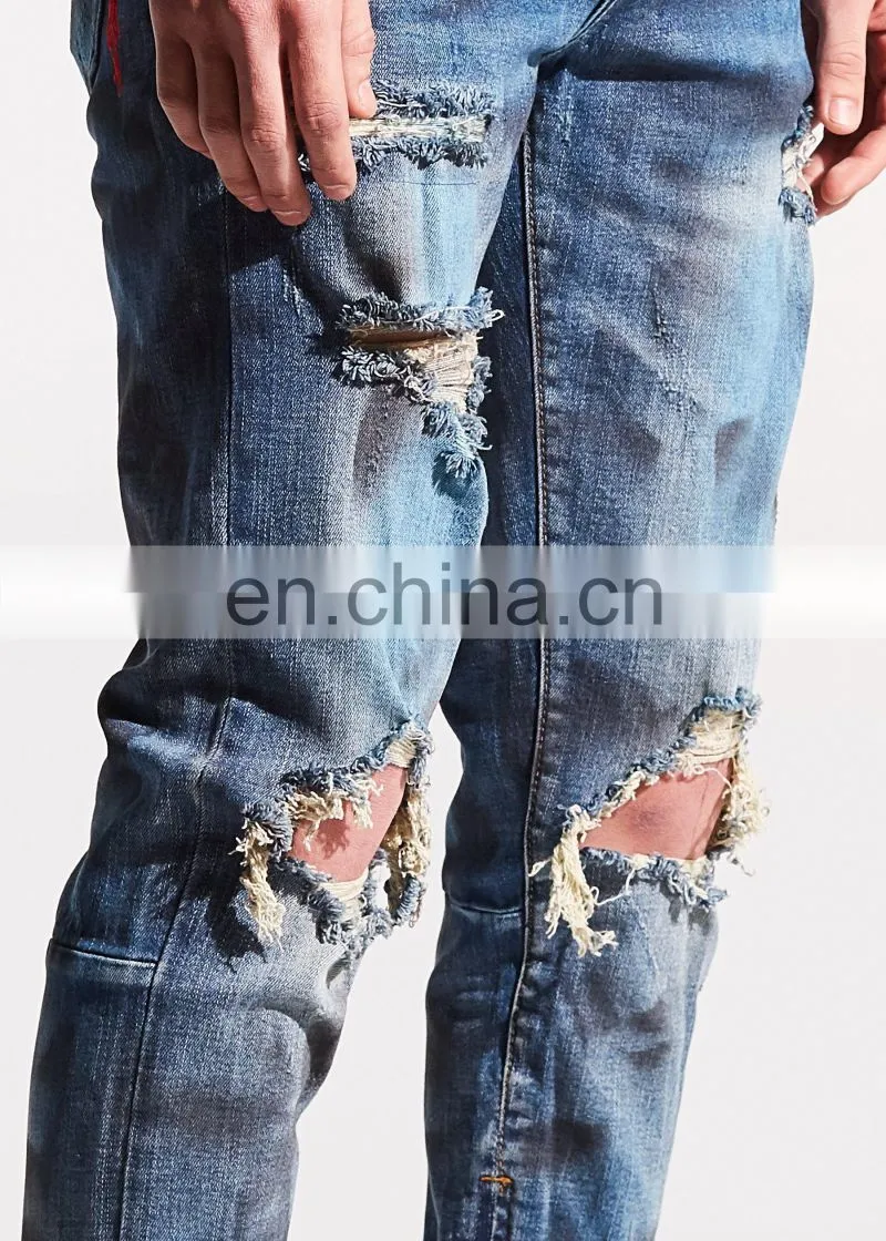 DiZNEW Men's Stretchy Ripped Skinny Biker Jeans Destroyed Frayed Slim Fit Denim Pants