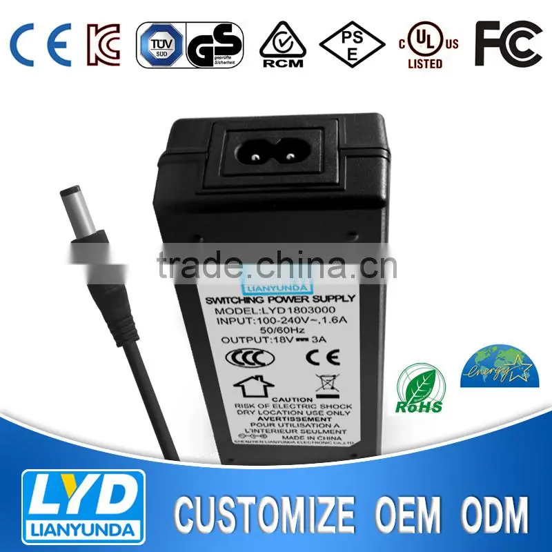 Reliable function safety certificate 18v 3a desktop power adapter
