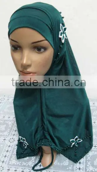 A569 Stylish islamic headscarf HEJAB pearl beaded flower two pieces LONG MUSLIM HIJAB