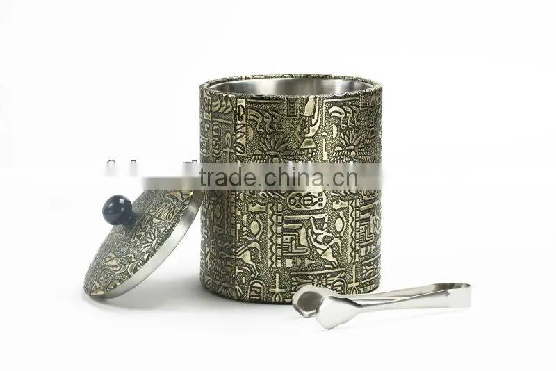 China 201 Stainless Steel And Leather Ice Bucket With Tongs KL-A222