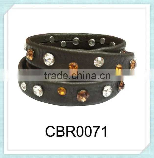 Fashion multi strand leather wrap bracelet newest handmade crystal leather bracelet ,leather bracelet wholesale