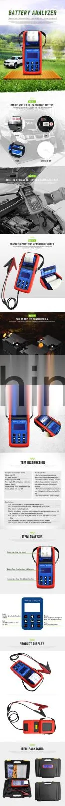 Allosun VAT-580 Car Battery Analyzer Automotive Diagnosis tool with Printer Crank Motor Test Alternator test CCA DIN ICE EN JIS