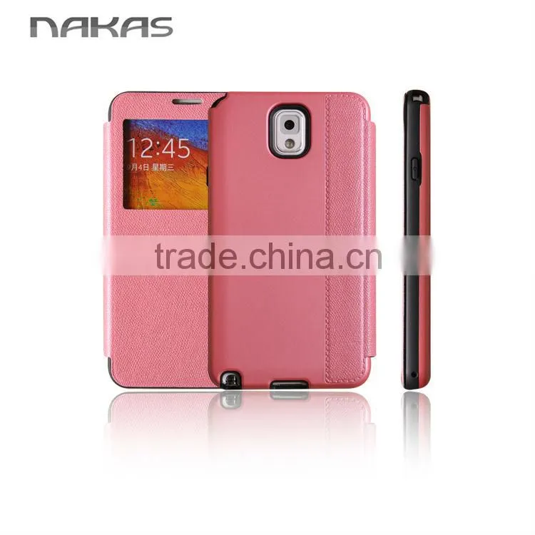 window smart view leather flip phone cover for Samsung galaxy note 3