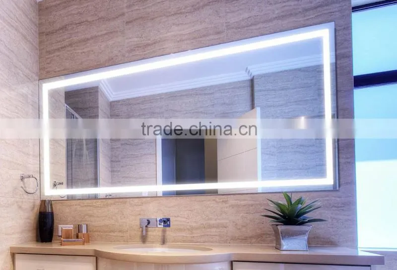 Custom Sizing Luxury Rectangle Bathroom Wall LED Backlit Mirror With Demister