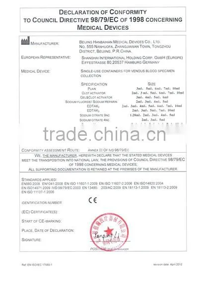 disposable vacuum blood collection edta tube