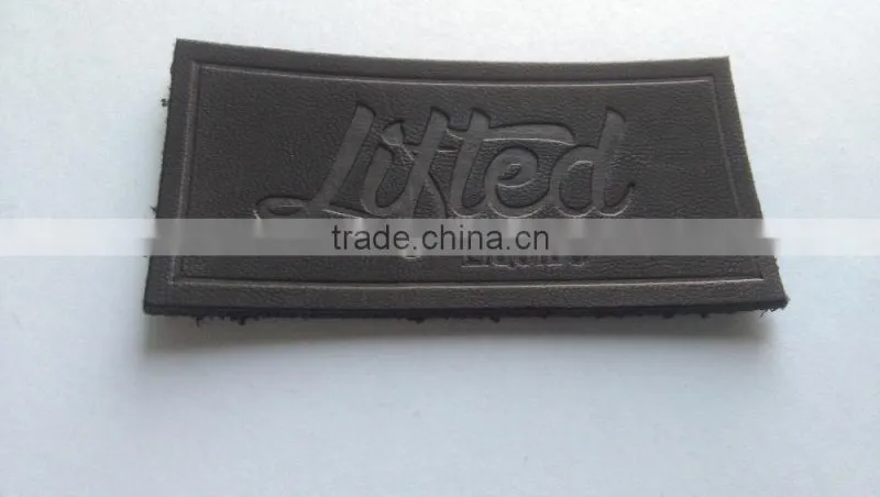 Good quality black debossed leather patch made in china