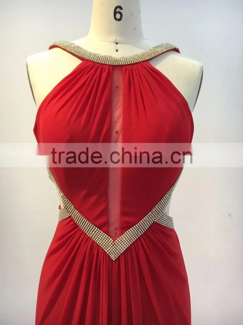 Luxury Elegant Backless Red Long Chaozhou Evening Dress