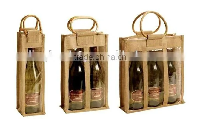 reusable jute wine bag with window