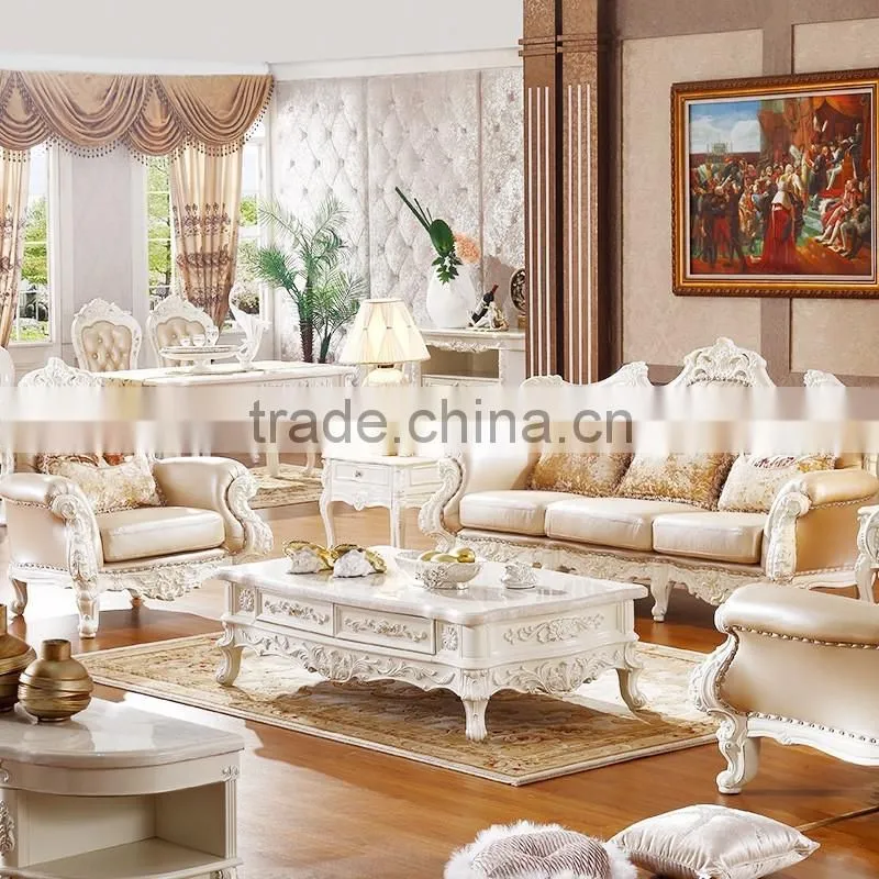 Luxury Classical French Italian European Antique Style Carved Rubber Solid Wood Frame Artistic Red Brown Leather Sofa Set