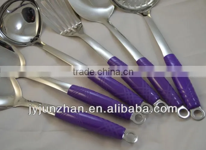 Popular Stainless Steel kitchen utensils with ABShandle and purple color--Junzhan Factory