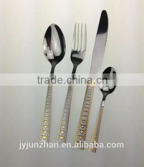 Golden stainless steel cutlery sets spoon fork knife with low price-- direct factory in Jieyang