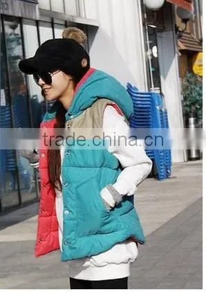 Vest female models fall and winter clothes thick cotton vest waistcoat jacket stitching quilted vest vest Hoodie