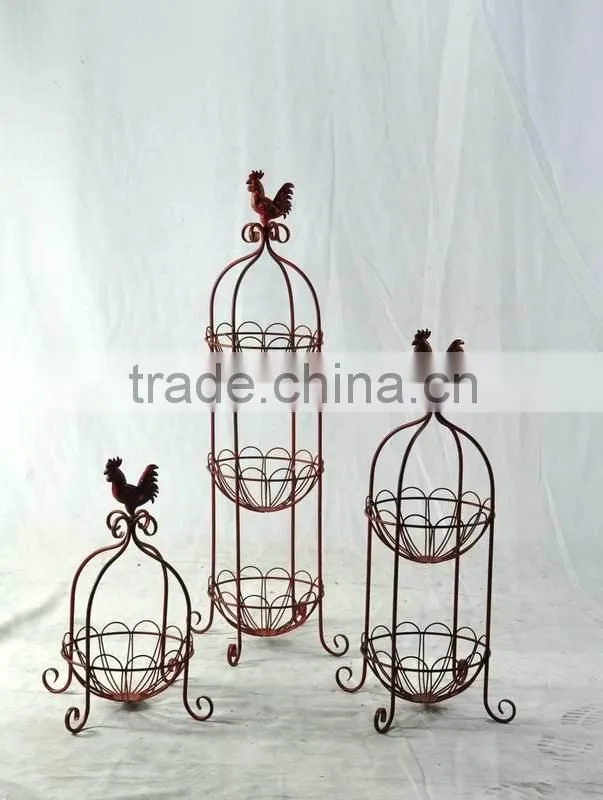 Cock design floor basket stand for wire fruit basket