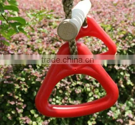 wooden trapeze bar swing with triangle rings for kids