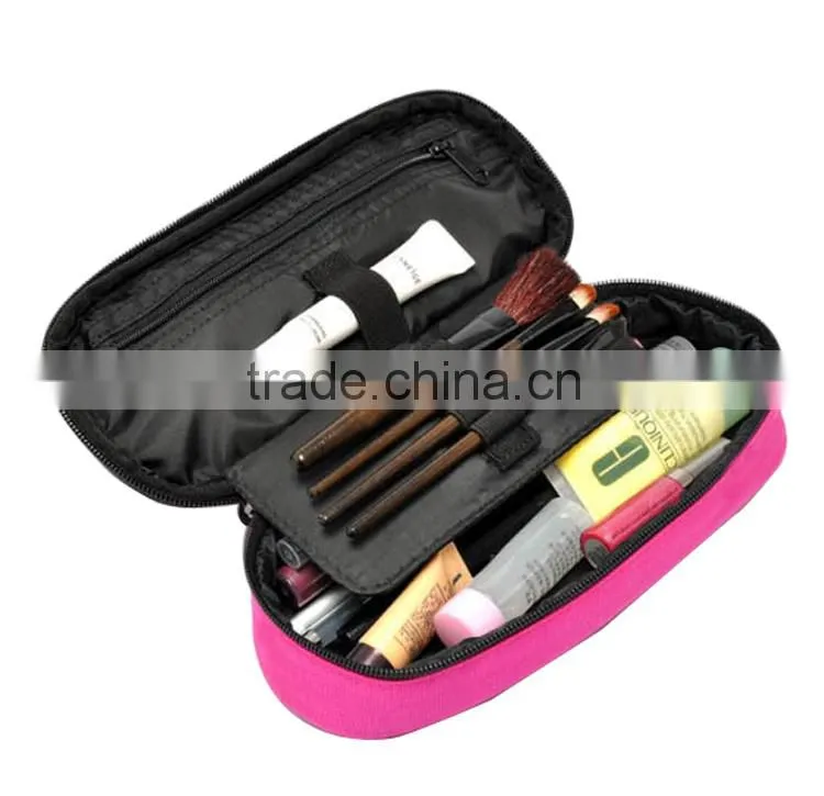 Big capacity multi-function makeup brush case pink zipper polyester case