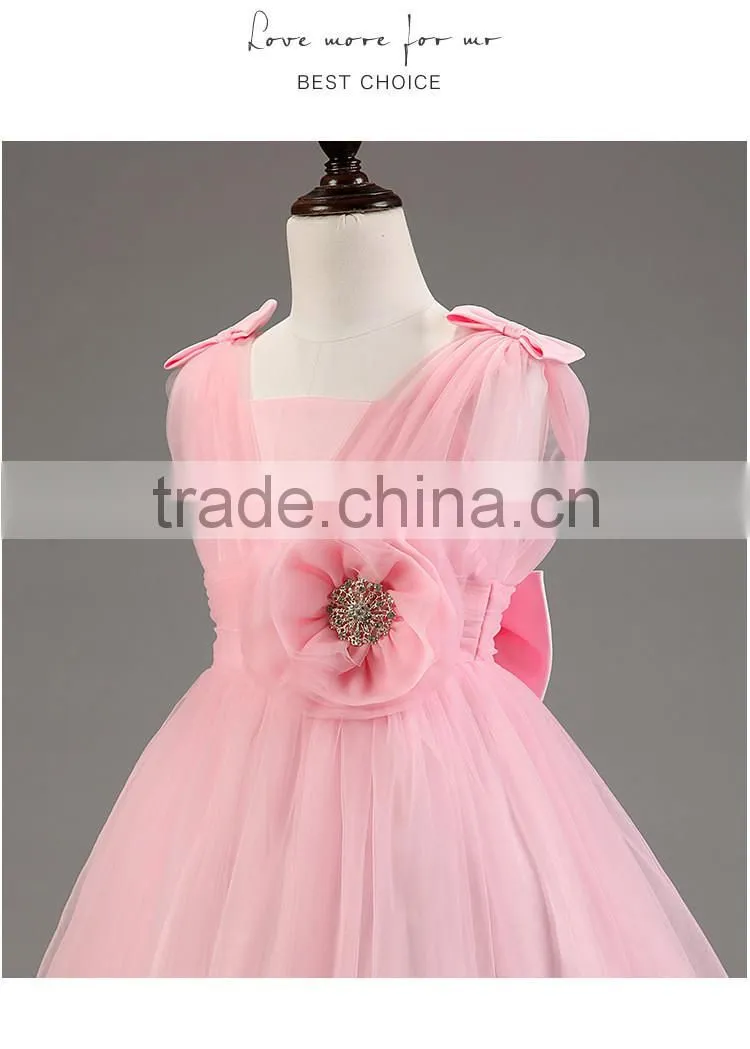 Wholesale high quality girls lace applique princess frocks pink chiffon maxi dresses TR-WS36