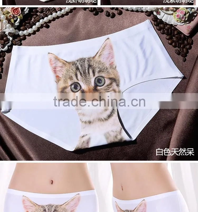 Ice Silk Girls Briefs Seamless Sexy 3D Print Cats Women Panties