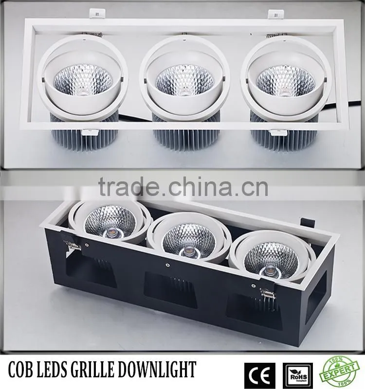 Anti-glare optical design uniform light distribution high power 3x45w cob led grille downlight