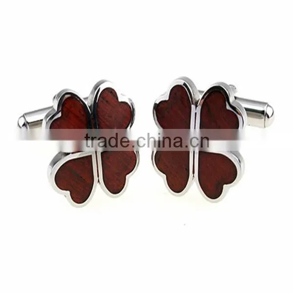 Custom round stainless steel Wood Keyhole Cufflinks with logo