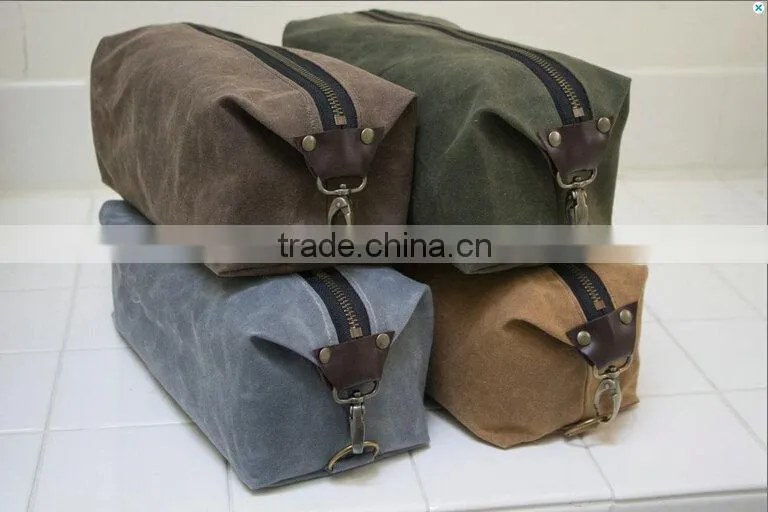 High quality and personalized large size mens waxed canvas dopp kit