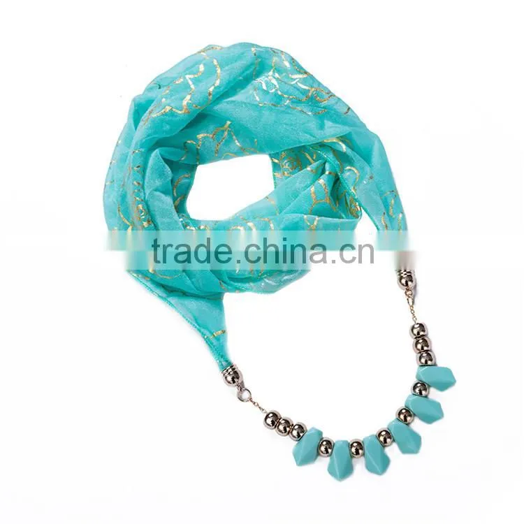 Chiffon scarf with large Acrylic beads chain for women