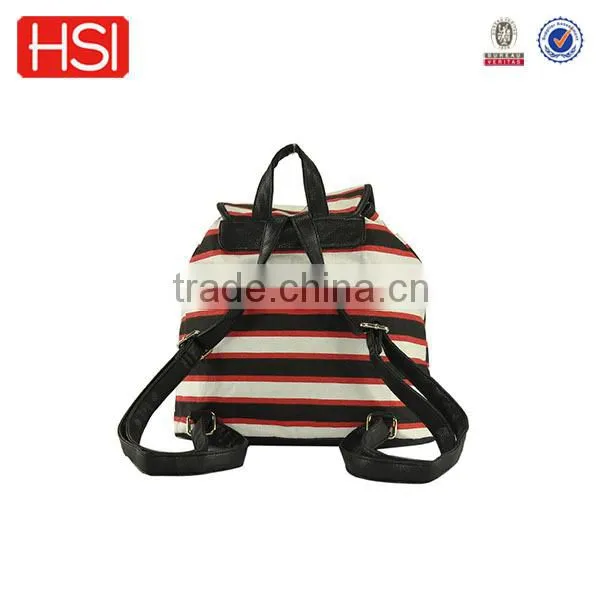 green and white stripe front fastener women drawstring backpack