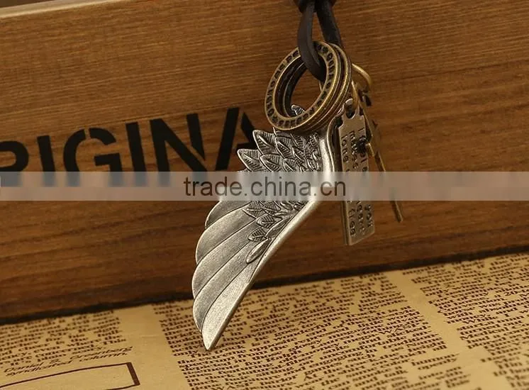 cross wing make adjustable cord leather lariat necklace