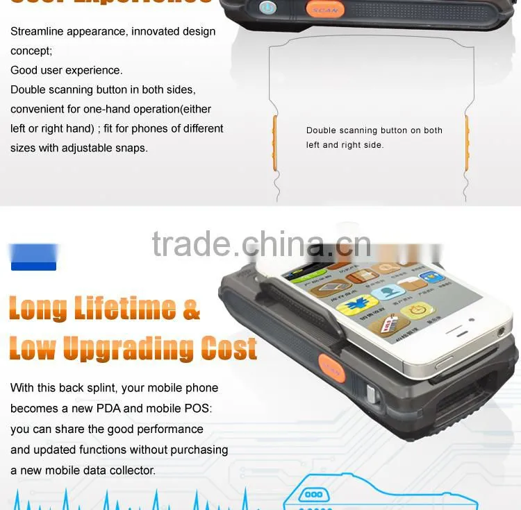 3000mA Battery, Portable Cell Phone Specialized Bluetooth Barcode Scanner
