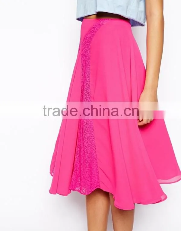 China wholesale woman skirt/gypsy skirts with lace inserts