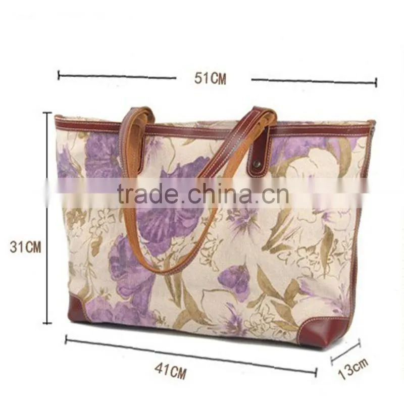 Oil Flower printing Women Tote bag Handbag for wholesale fashion designer bags with flower