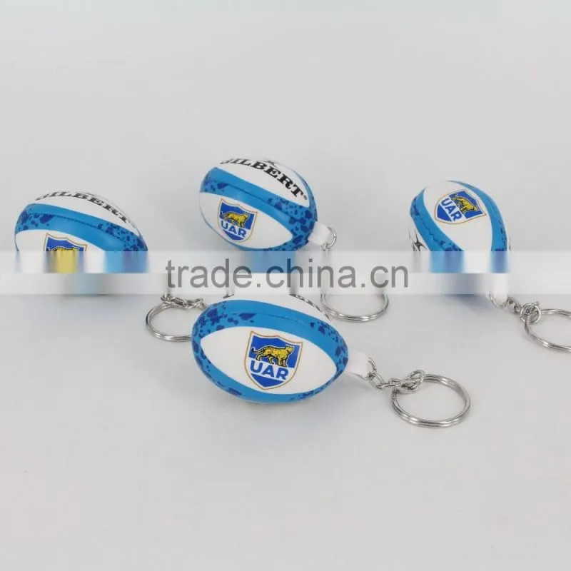 Promotion cheap cute rugby ball keychain,2016 promotional pu mini rugby ball stress ball keychain