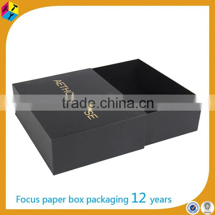 handmade foil stamped cardboard sliding black big paper box